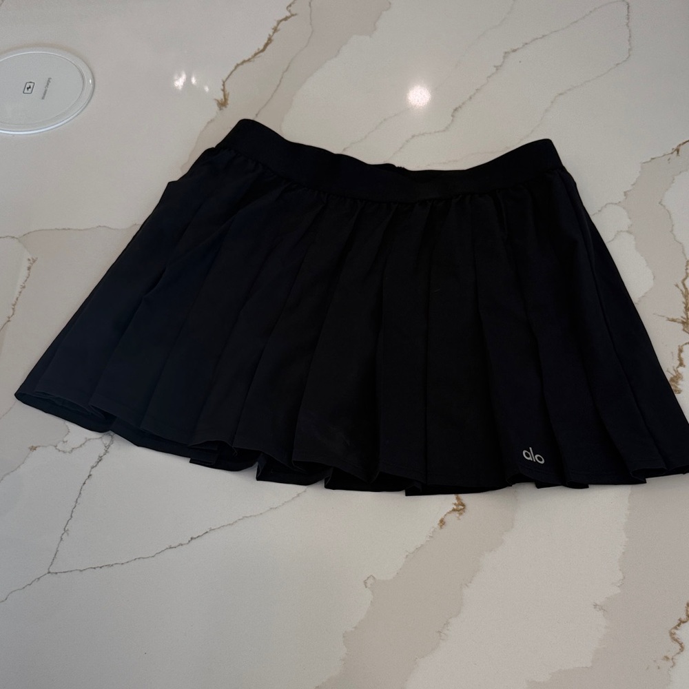 ALO Yoga Black Pleated Skater Skirt